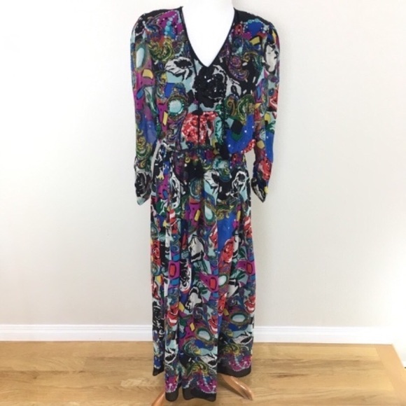 Vintage Dresses & Skirts - Vintage Diane‎ Freis Beaded Sequins Silk Maxi Dress Women’s Sz Small